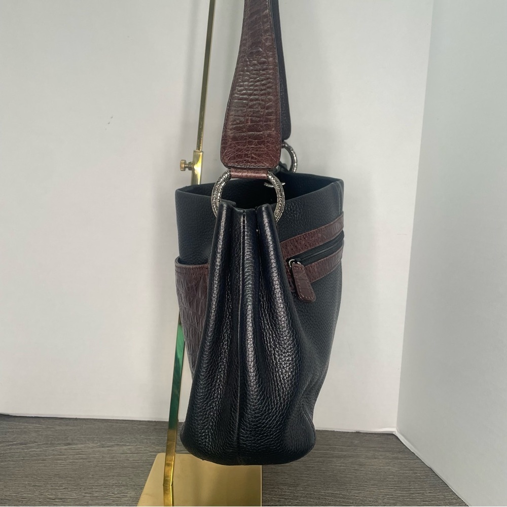 Brighton Brown/Black Hobo Leather Shoulder Bag Silver Heart Charm  Purse - Picture 5 of 15